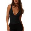 imageREORIA Womens Sexy Plunge Deep V Neck Sleeveless V Backless Tank Top Workout Yoga Crop TopsBlack