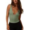 imageREORIA Womens Sexy Plunge Deep V Neck Sleeveless V Backless Tank Top Workout Yoga Crop TopsDark Green