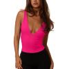imageREORIA Womens Sexy Plunge Deep V Neck Sleeveless V Backless Tank Top Workout Yoga Crop TopsRose Red