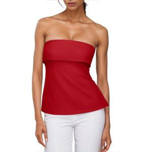 imageREORIA Butsmooth Double Lined Tube Top Womens Strapless Backless Sleeveless Bandeau TopsRed