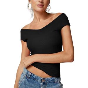 imageREORIA Womens Sleeveless V Neck Tank Tops Basic Tops Cap Sleeve T Shirt Tee Spring Summer Tops Casual Slim Fit Ribbed TopBlack