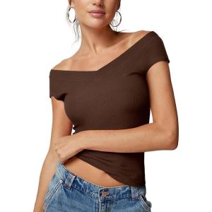 imageREORIA Womens Sleeveless V Neck Tank Tops Basic Tops Cap Sleeve T Shirt Tee Spring Summer Tops Casual Slim Fit Ribbed TopCoffee