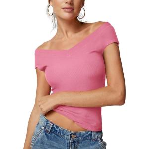 imageREORIA Womens Sleeveless V Neck Tank Tops Basic Tops Cap Sleeve T Shirt Tee Spring Summer Tops Casual Slim Fit Ribbed TopRose Red