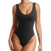 imageREORIA Butsmooth Womens Sexy Deep V Neck Backless Sleeveless Double Lined Thong Bodysuits for Going OutBlack