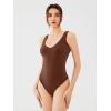 imageREORIA Butsmooth Womens Sexy Deep V Neck Backless Sleeveless Double Lined Thong Bodysuits for Going OutBrown