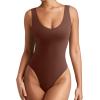 imageREORIA Butsmooth Womens Sexy Deep V Neck Backless Sleeveless Double Lined Thong Bodysuits for Going OutBrown