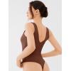 imageREORIA Butsmooth Womens Sexy Deep V Neck Backless Sleeveless Double Lined Thong Bodysuits for Going OutBrown