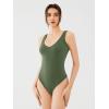 imageREORIA Butsmooth Womens Sexy Deep V Neck Backless Sleeveless Double Lined Thong Bodysuits for Going OutDark Green