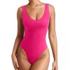 imageREORIA Butsmooth Womens Sexy Deep V Neck Backless Sleeveless Double Lined Thong Bodysuits for Going OutHot Pink