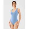 imageREORIA Butsmooth Womens Sexy Deep V Neck Backless Sleeveless Double Lined Thong Bodysuits for Going OutLight Blue