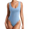 imageREORIA Butsmooth Womens Sexy Deep V Neck Backless Sleeveless Double Lined Thong Bodysuits for Going OutLight Blue