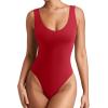 imageREORIA Butsmooth Womens Sexy Deep V Neck Backless Sleeveless Double Lined Thong Bodysuits for Going OutRed