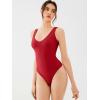 imageREORIA Butsmooth Womens Sexy Deep V Neck Backless Sleeveless Double Lined Thong Bodysuits for Going OutRed