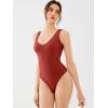 imageREORIA Butsmooth Womens Sexy Deep V Neck Backless Sleeveless Double Lined Thong Bodysuits for Going OutRusty Red