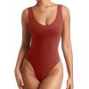 imageREORIA Butsmooth Womens Sexy Deep V Neck Backless Sleeveless Double Lined Thong Bodysuits for Going OutRusty Red
