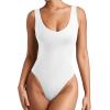 imageREORIA Butsmooth Womens Sexy Deep V Neck Backless Sleeveless Double Lined Thong Bodysuits for Going OutWhite