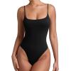imageREORIA Women Sexy Cami Square Neck Thong Bodysuit Backless Spaghetti Strap Tank TopBlack Onyx