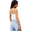 imageREORIA Women Sexy Cami Square Neck Thong Bodysuit Backless Spaghetti Strap Tank TopBrilliant White