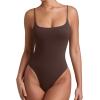 imageREORIA Women Sexy Cami Square Neck Thong Bodysuit Backless Spaghetti Strap Tank TopChocolate Lab