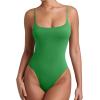 imageREORIA Women Sexy Cami Square Neck Thong Bodysuit Backless Spaghetti Strap Tank TopKelly Green