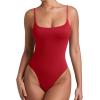 imageREORIA Women Sexy Cami Square Neck Thong Bodysuit Backless Spaghetti Strap Tank TopRibbon Red