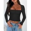 imageREORIA Womens Basic Sexy Square Neck Long Sleeve Y2K Going Out T Shirt Crop TopBlack