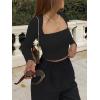 imageREORIA Womens Basic Sexy Square Neck Long Sleeve Y2K Going Out T Shirt Crop TopBlack