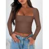 imageREORIA Womens Basic Sexy Square Neck Long Sleeve Y2K Going Out T Shirt Crop TopCoffee