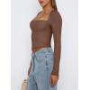 imageREORIA Womens Basic Sexy Square Neck Long Sleeve Y2K Going Out T Shirt Crop TopCoffee