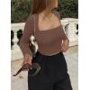 imageREORIA Womens Basic Sexy Square Neck Long Sleeve Y2K Going Out T Shirt Crop TopCoffee