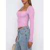 imageREORIA Womens Basic Sexy Square Neck Long Sleeve Y2K Going Out T Shirt Crop TopCoral Pink