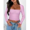 imageREORIA Womens Basic Sexy Square Neck Long Sleeve Y2K Going Out T Shirt Crop TopCoral Pink