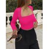 imageREORIA Womens Basic Sexy Square Neck Long Sleeve Y2K Going Out T Shirt Crop TopNeon Rose Red
