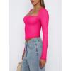 imageREORIA Womens Basic Sexy Square Neck Long Sleeve Y2K Going Out T Shirt Crop TopNeon Rose Red