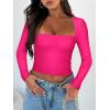 imageREORIA Womens Basic Sexy Square Neck Long Sleeve Y2K Going Out T Shirt Crop TopNeon Rose Red