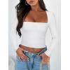 imageREORIA Womens Basic Sexy Square Neck Long Sleeve Y2K Going Out T Shirt Crop TopWhite