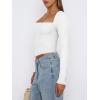 imageREORIA Womens Basic Sexy Square Neck Long Sleeve Y2K Going Out T Shirt Crop TopWhite