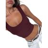 imageREORIA Womens Basic Square Neck Ribbed Tank Tops Workout Crop Tops 2025 Summer Sleeveless Slim Fit ShirtsBurgundy