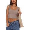 imageREORIA Womens Basic Square Neck Ribbed Tank Tops Workout Crop Tops 2025 Summer Sleeveless Slim Fit ShirtsKhaki