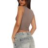 imageREORIA Womens Basic Square Neck Ribbed Tank Tops Workout Crop Tops 2025 Summer Sleeveless Slim Fit ShirtsKhaki