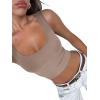 imageREORIA Womens Basic Square Neck Ribbed Tank Tops Workout Crop Tops 2025 Summer Sleeveless Slim Fit ShirtsKhaki