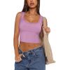 imageREORIA Womens Basic Square Neck Ribbed Tank Tops Workout Crop Tops 2025 Summer Sleeveless Slim Fit ShirtsPetal