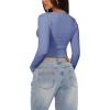 imageREORIA Womens Long Sleeve Shirts Basic Crop Tops Square Neck Slim Y2K Fit Fall Winter Cute Clothes OutfitsGrey Blue