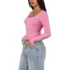 imageREORIA Womens Long Sleeve Shirts Basic Crop Tops Square Neck Slim Y2K Fit Fall Winter Cute Clothes OutfitsPink