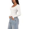 imageREORIA Womens Long Sleeve Shirts Basic Crop Tops Square Neck Slim Y2K Fit Fall Winter Cute Clothes OutfitsWhite