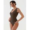 imageREORIA Womens Ribbed Tank Bodysuit Deep V Neck Sleeveless Tops Y2K Going Out Casual OutfitsCoffee