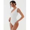 imageREORIA Womens Ribbed Tank Bodysuit Deep V Neck Sleeveless Tops Y2K Going Out Casual OutfitsWhite