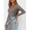 imageREORIA Womens Sexy Casual V Neck Long Sleeve Double Lined Fitted Going Out T Shirts Crop Tops TeesDark Grey