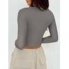 imageREORIA Womens Sexy Casual V Neck Long Sleeve Double Lined Fitted Going Out T Shirts Crop Tops TeesDark Grey