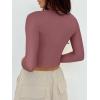 imageREORIA Womens Sexy Casual V Neck Long Sleeve Double Lined Fitted Going Out T Shirts Crop Tops TeesMasala